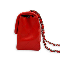 Rectangle Flap Shoulder Bag Mini Red in Lambskin, Silver hardware