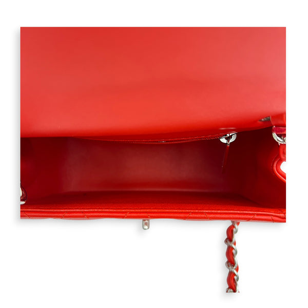 Rectangle Flap Shoulder Bag Mini Red in Lambskin, Silver hardware