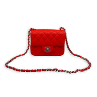 Rectangle Flap Shoulder Bag Mini Red in Lambskin, Silver hardware