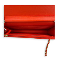 Classic Red Wallet On Chain in Caviar Leather, Gold hardware