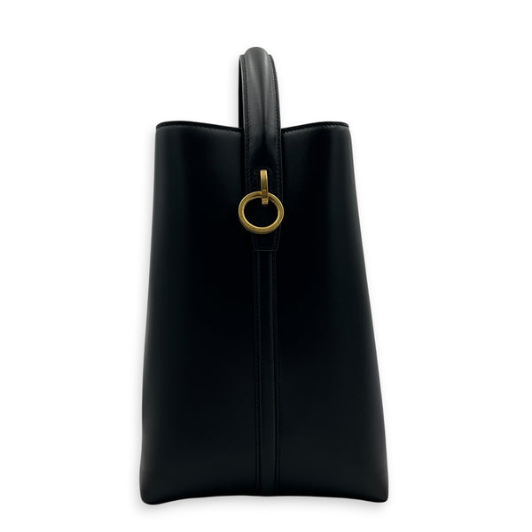 Le 37 Medium Noir Top Handle Bag in Calfskin, Gold hardware