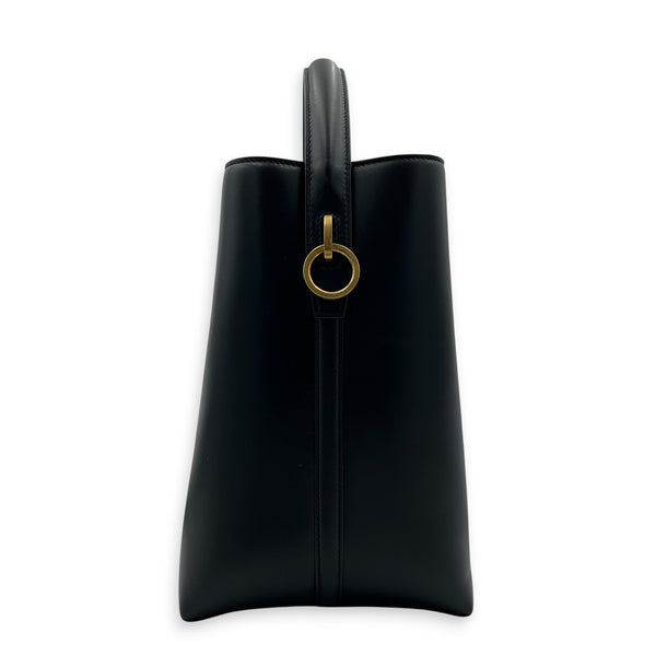 Le 37 Medium Noir Top Handle Bag in Calfskin, Gold hardware