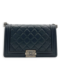 Boy Shoulder Bag Black in Calfskin, Ruthenium hardware