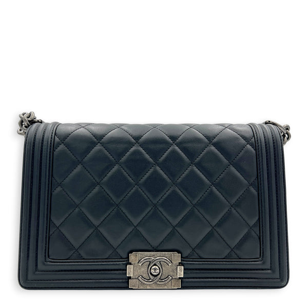 Boy Shoulder Bag Black in Calfskin, Ruthenium hardware