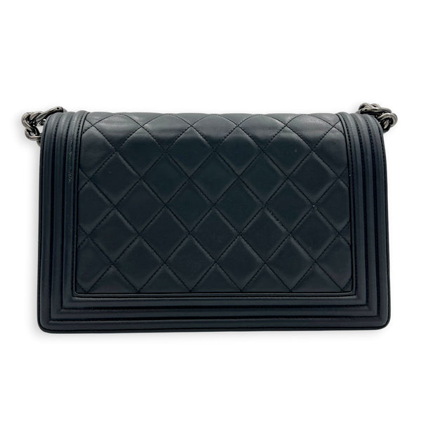 Boy Shoulder Bag Black in Calfskin, Ruthenium hardware