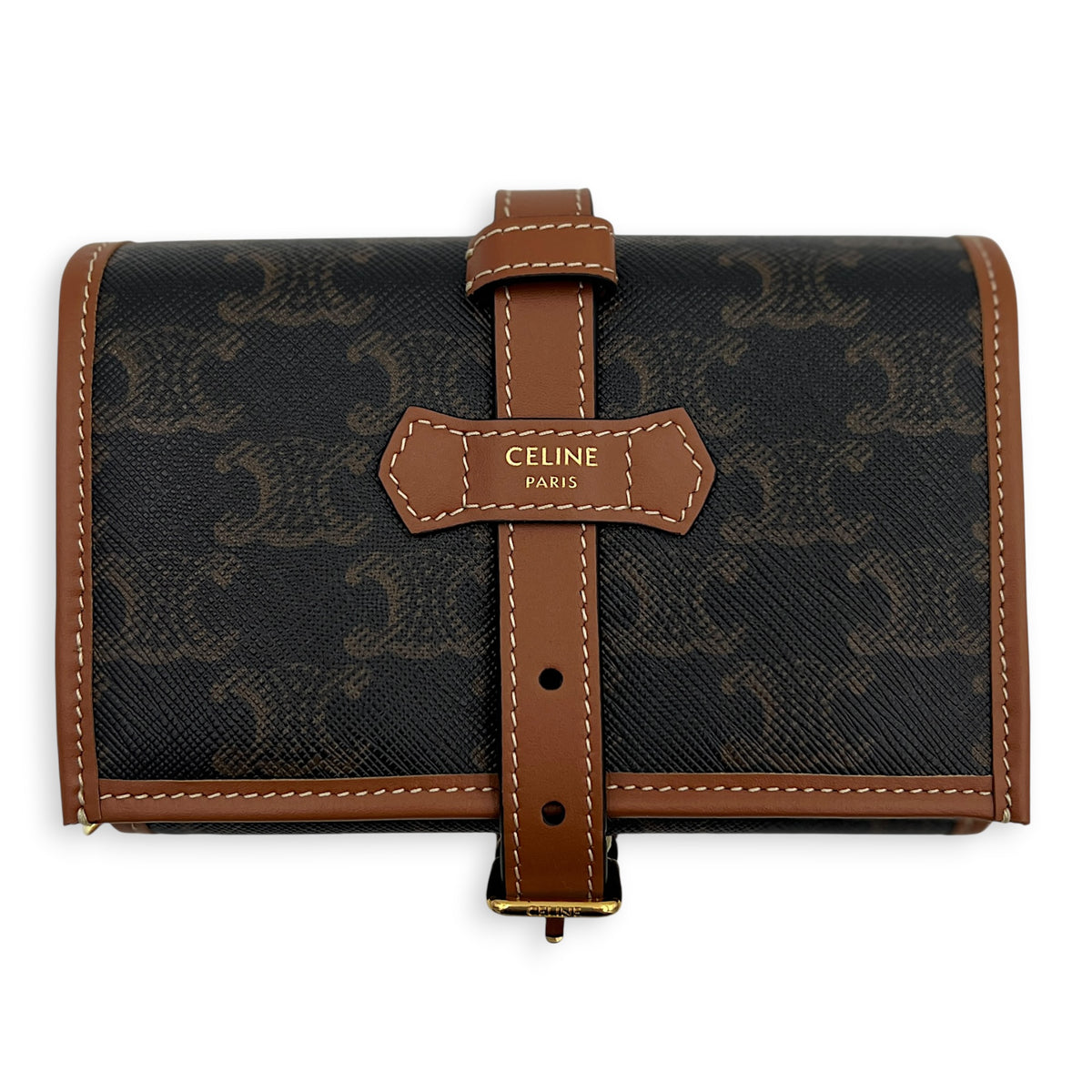 Triomphe Brown Jewellery Pouch in Coated Canvas, Gold hardware