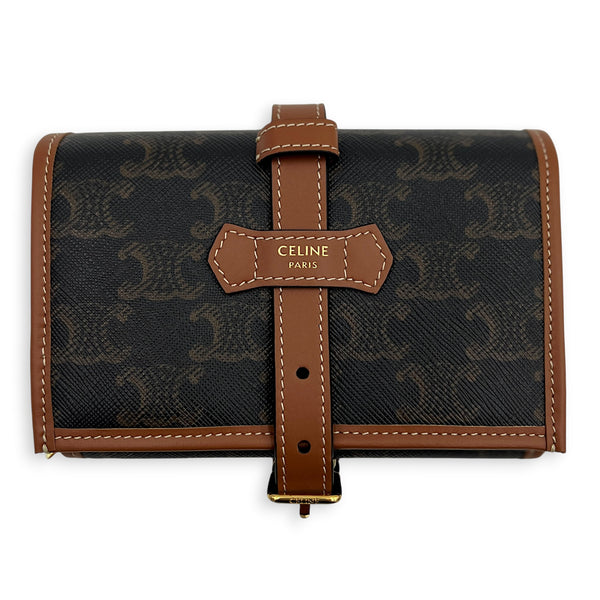 Triomphe Brown Jewellery Pouch in Coated Canvas, Gold hardware