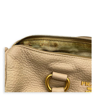 Logo Top Handle Bag Beige in Calfskin, Gold hardware