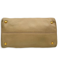 Logo Top Handle Bag Beige in Calfskin, Gold hardware