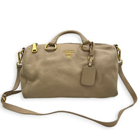 Logo Top Handle Bag Beige in Calfskin, Gold hardware
