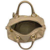 Logo Top Handle Bag Beige in Calfskin, Gold hardware