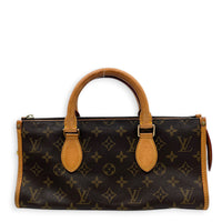 Popincourt Brown Top Handle Bag in Monogram Coated Canvas, Gold hardware