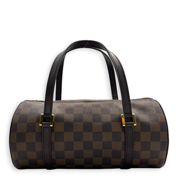 Papillon Top Handle Bag Brown in Coated Canvas, Gold hardware