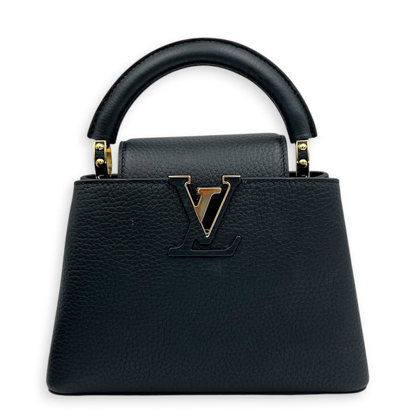 Capucines Top Handle Bag Mini Black in Taurillon Leather