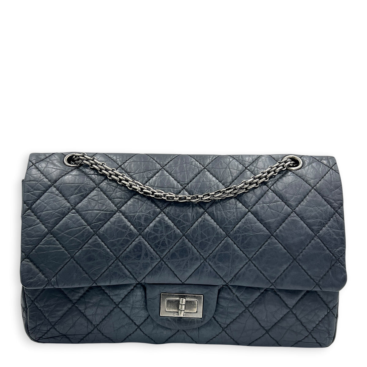 2.55 Shoulder Bag Grey in Distressed Leather, Ruthenium hardware