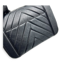 CC Chevron Black Top Handle Bag in Calfskin, Gold hardware
