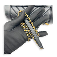 CC Chevron Black Top Handle Bag in Calfskin, Gold hardware