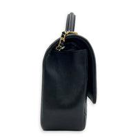 CC Chevron Black Top Handle Bag in Calfskin, Gold hardware