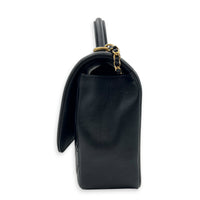 CC Chevron Black Top Handle Bag in Calfskin, Gold hardware