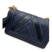 Boy Small Seasonal Chevron Blue Shoulder Bag in Calfskin, Gold hardware