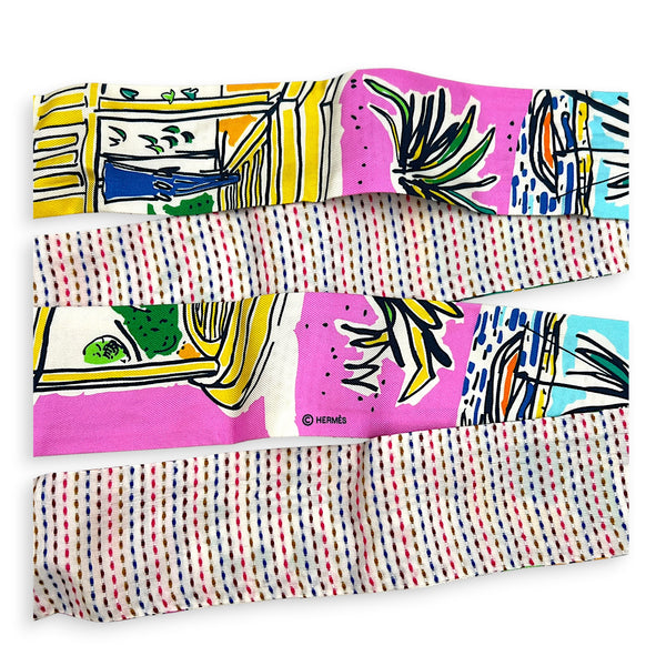 Twilly Twins Pointille En Liberte Twins Rose/Bleu Bag Accessory in Silk,  hardware
