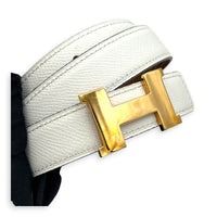 De Ceinture 24 Mini Constance 70 Gold/ Blanc Belt in Epsom/Swift, Rose Gold hardware