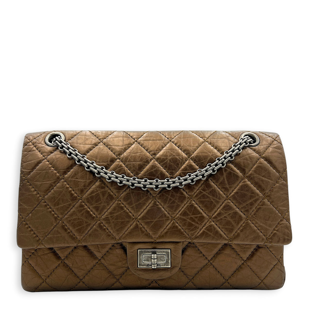 2.55 Shoulder Bag Brown in Calfskin, Ruthenium hardware
