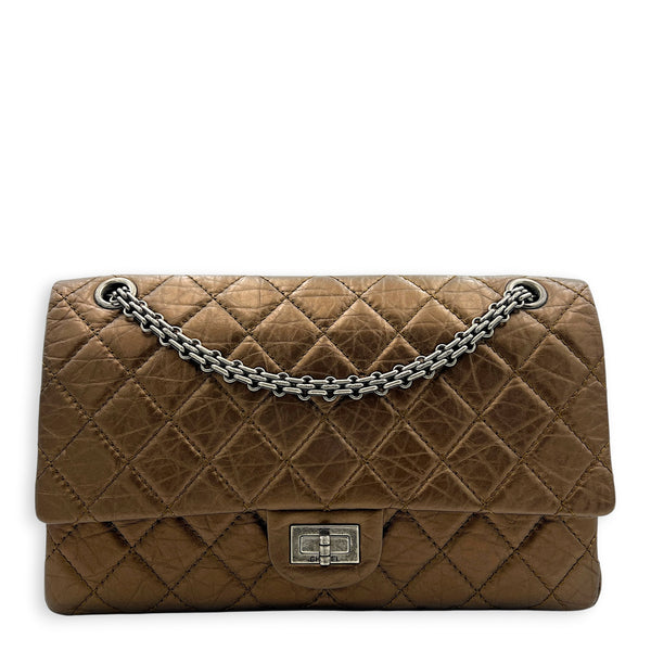 2.55 Shoulder Bag Brown in Calfskin, Ruthenium hardware