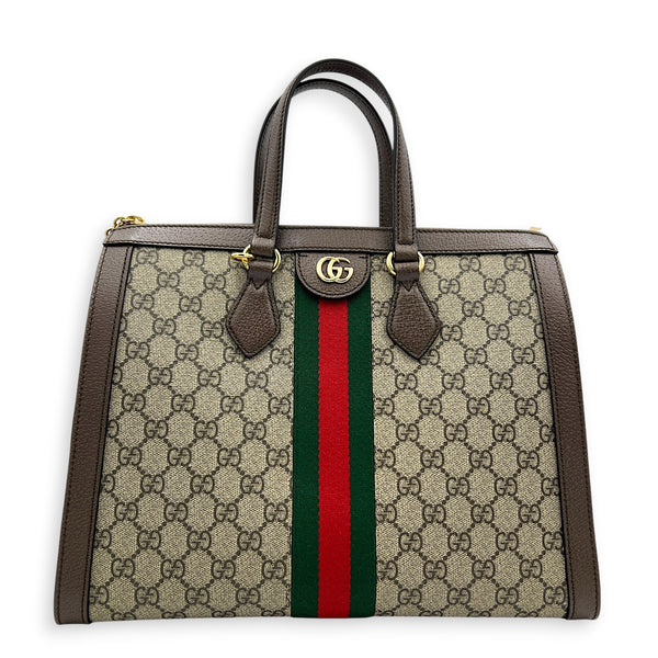 Ophidia Tote Bag Large Beige Ebony, Gold hardware