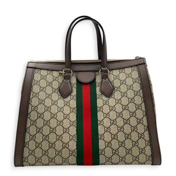 Ophidia Tote Bag Large Beige Ebony, Gold hardware