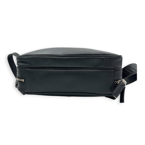 Logo Backpack Black in Saffiano Leather, Silver hardware
