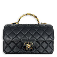 24C Rectangle Top Black Top Handle Bag in Lambskin, Gold hardware