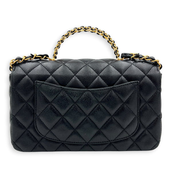 24C Rectangle Top Black Top Handle Bag in Lambskin, Gold hardware