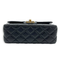 24C Rectangle Top Black Top Handle Bag in Lambskin, Gold hardware