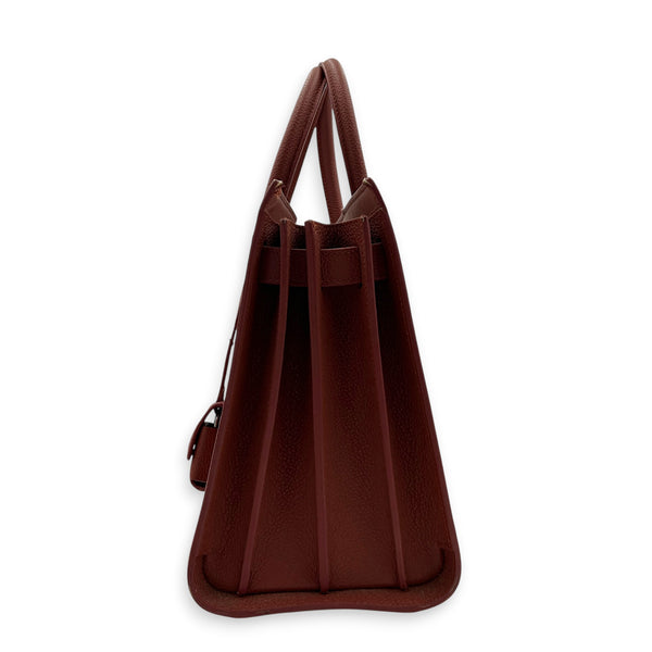 Sac de Jour Top Handle Bag Small Brick Red in Calfskin, Silver hardware
