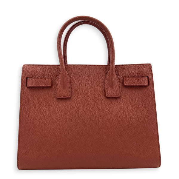 Sac de Jour Top Handle Bag Small Brick Red in Calfskin, Silver hardware