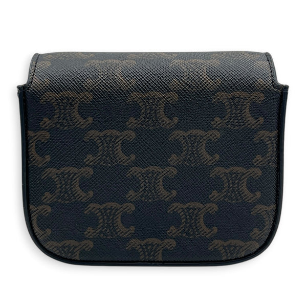 Triomphe Claude Mini Tan Crossbody Bag in Coated Canvas, Gold hardware