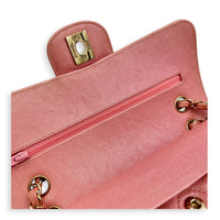 Classic Double Flap Small Iridescent Pink Shoulder Bag in Caviar Leather, Gold hardware