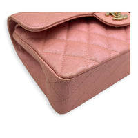 Classic Double Flap Small Iridescent Pink Shoulder Bag in Caviar Leather, Gold hardware