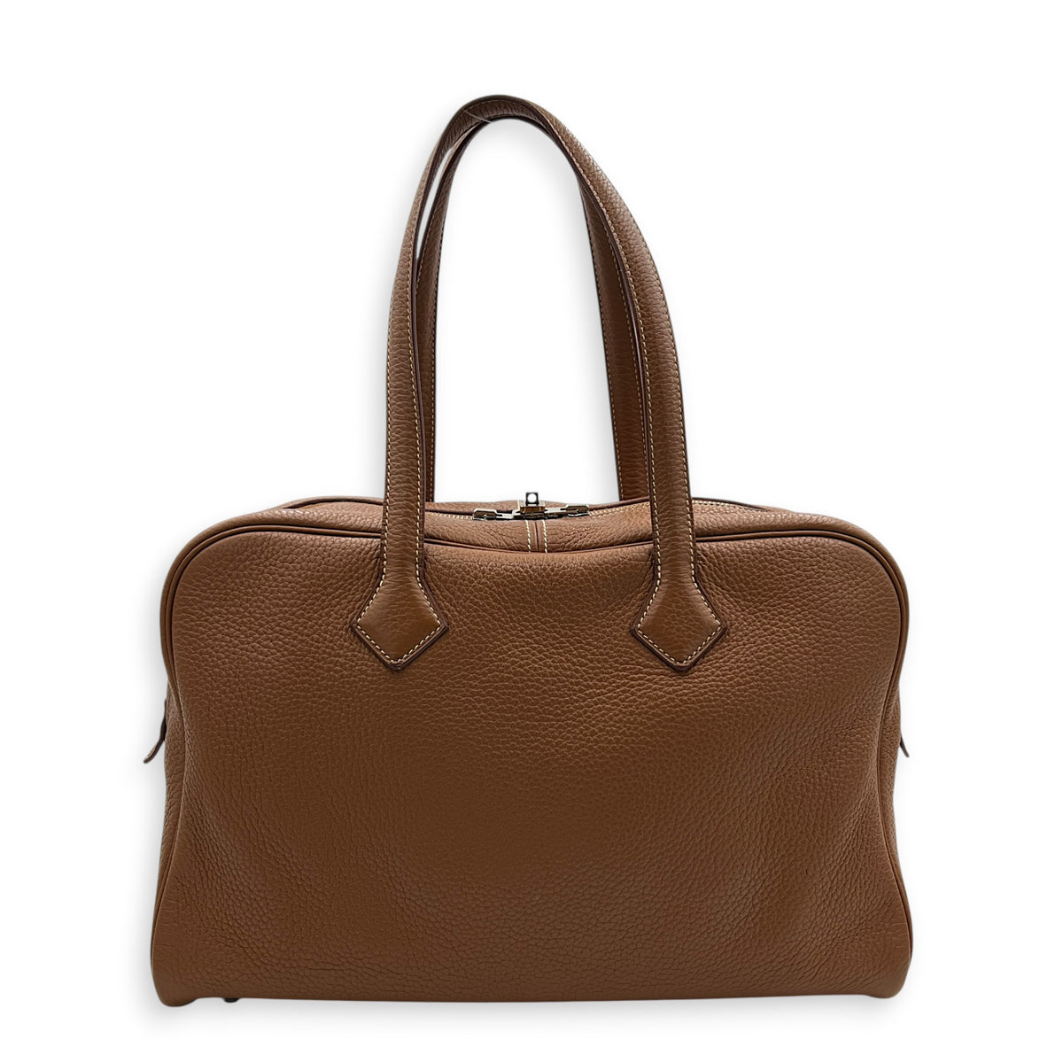 Victoria II 35 Brown Tote Bag in Clemence, Palladium hardware