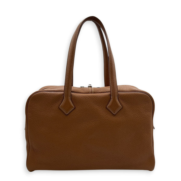 Victoria II 35 Brown Tote Bag in Clemence, Palladium hardware