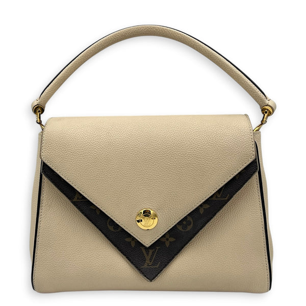 Double V Top Handle Bag White in Calfskin/ Coated Canvas, Gold hardware
