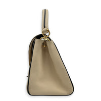 Double V Top Handle Bag White in Calfskin/ Coated Canvas, Gold hardware
