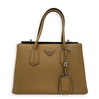 2 Way Turnlock Brown Top Handle Bag in Saffiano Leather, Silver hardware