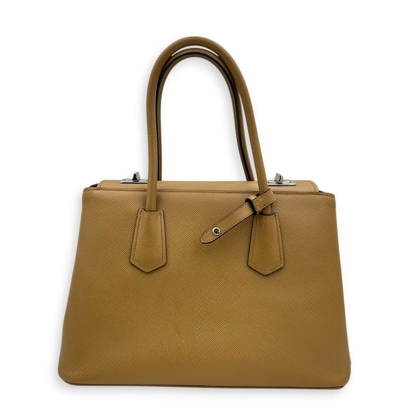 2 Way Turnlock Brown Top Handle Bag in Saffiano Leather, Silver hardware