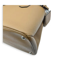 2 Way Turnlock Brown Top Handle Bag in Saffiano Leather, Silver hardware