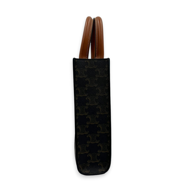 Vertical Cabas Small Brown Top Handle Bag in Coated Canvas, Gold hardware