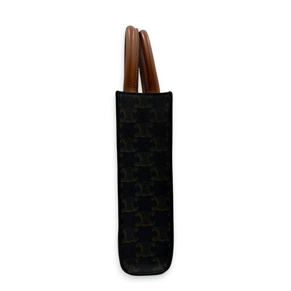 Vertical Cabas Small Brown Top Handle Bag in Coated Canvas, Gold hardware