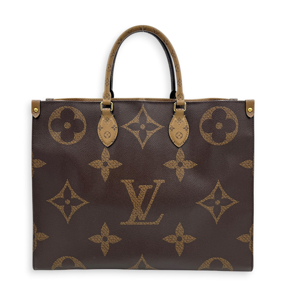 OnTheGo GM Brown Tote Bag in Monogram Coated Canvas, Gold hardware