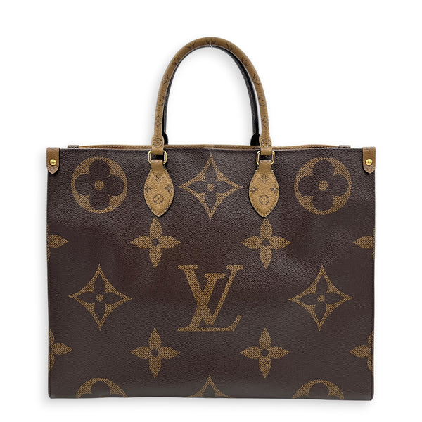 OnTheGo GM Brown Tote Bag in Monogram Coated Canvas, Gold hardware